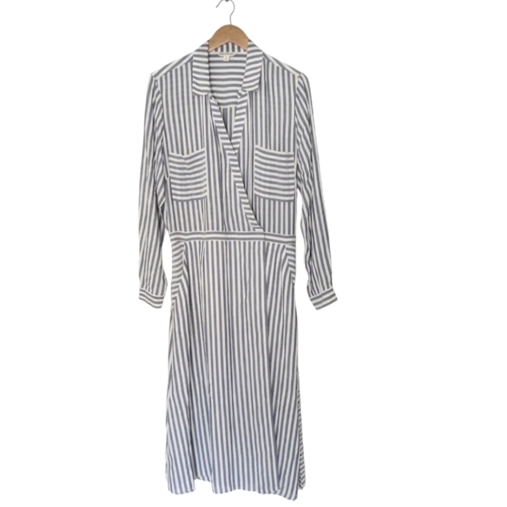 Whistles Striped Long Sleeve Wrap Dress